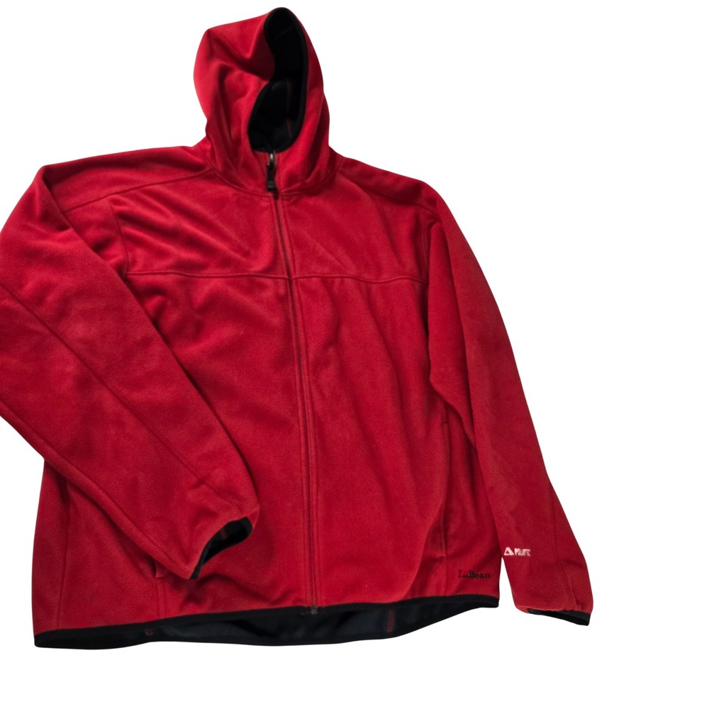 LL Bean Mens Polartec Fleece Full Zip Hoodie Red Jacket XL OBWR8